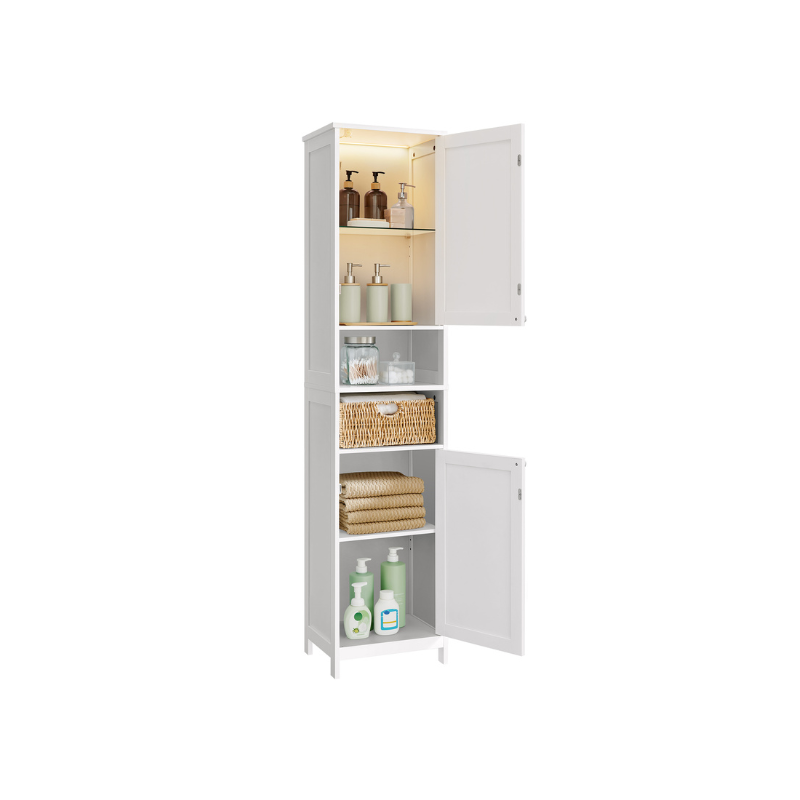 Tall Bathroom Cabinet with Lights – Narrow Design – Adjustable Shelves