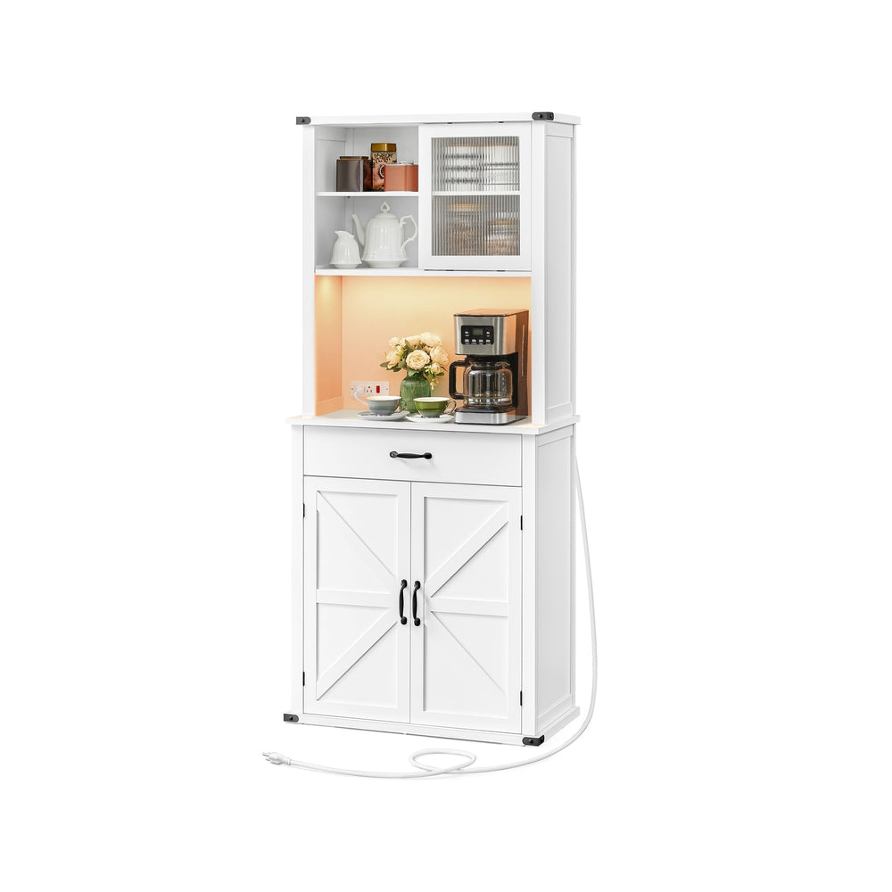 71 Inch Pantry Cabinet With Lights Charging Station Adjustable Shelves