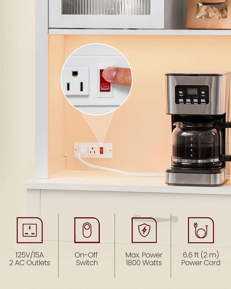 71 Inch Pantry Cabinet With Lights Charging Station Adjustable Shelves