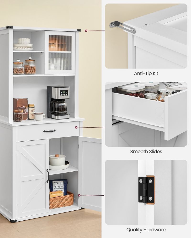 71 Inch Pantry Cabinet With Lights Charging Station Adjustable Shelves
