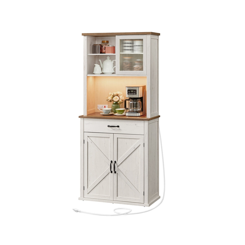 71 Inch Pantry Cabinet With Lights Charging Station Adjustable Shelves