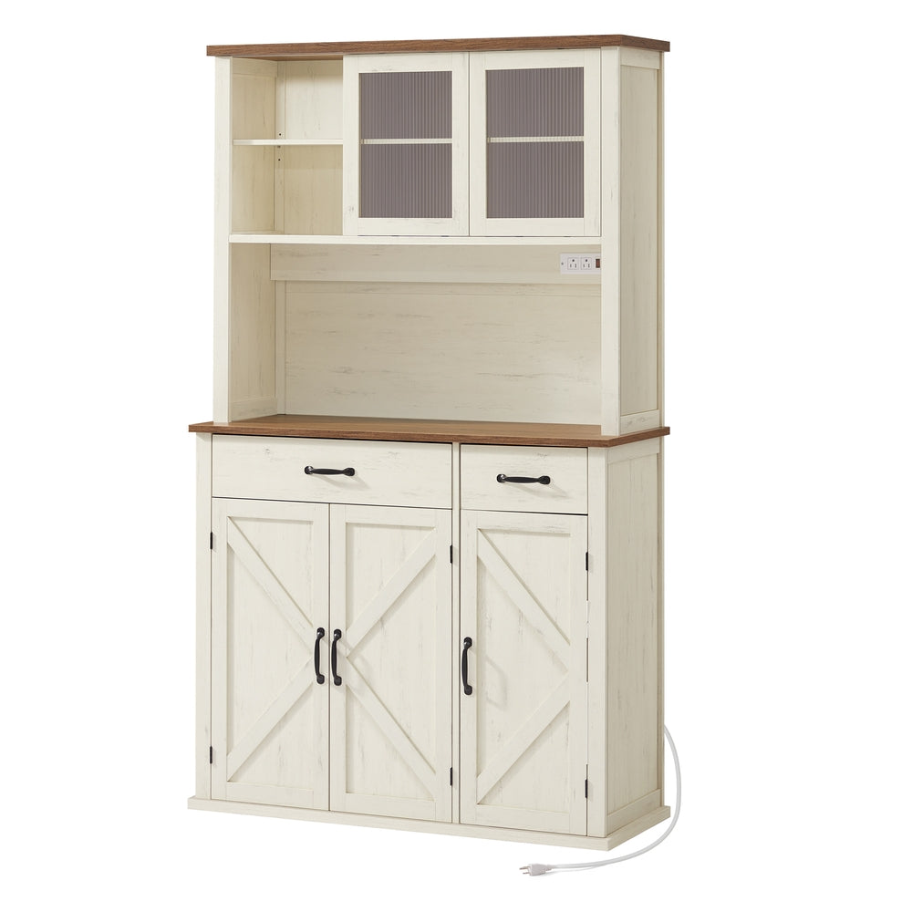 Pantry Cabinet – Charging Station & Lights – Farmhouse Kitchen Storage