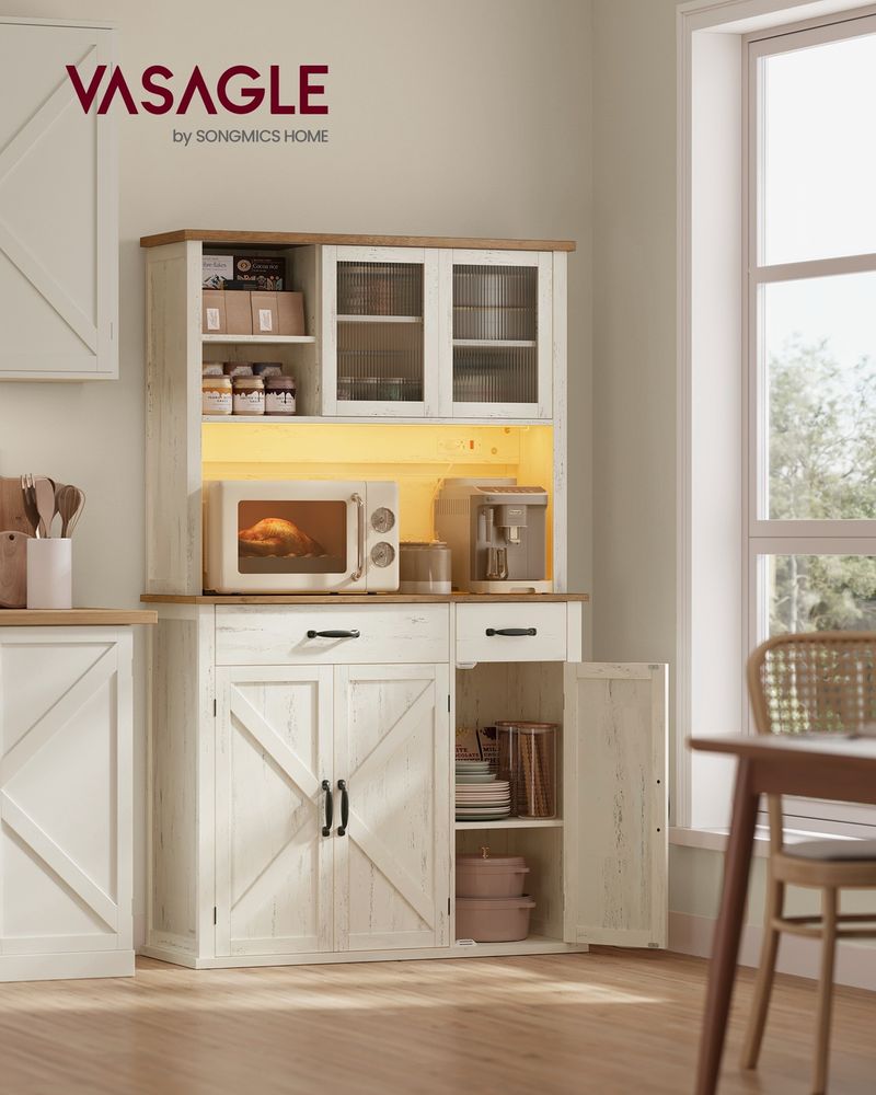 Pantry Cabinet – Charging Station & Lights – Farmhouse Kitchen Storage