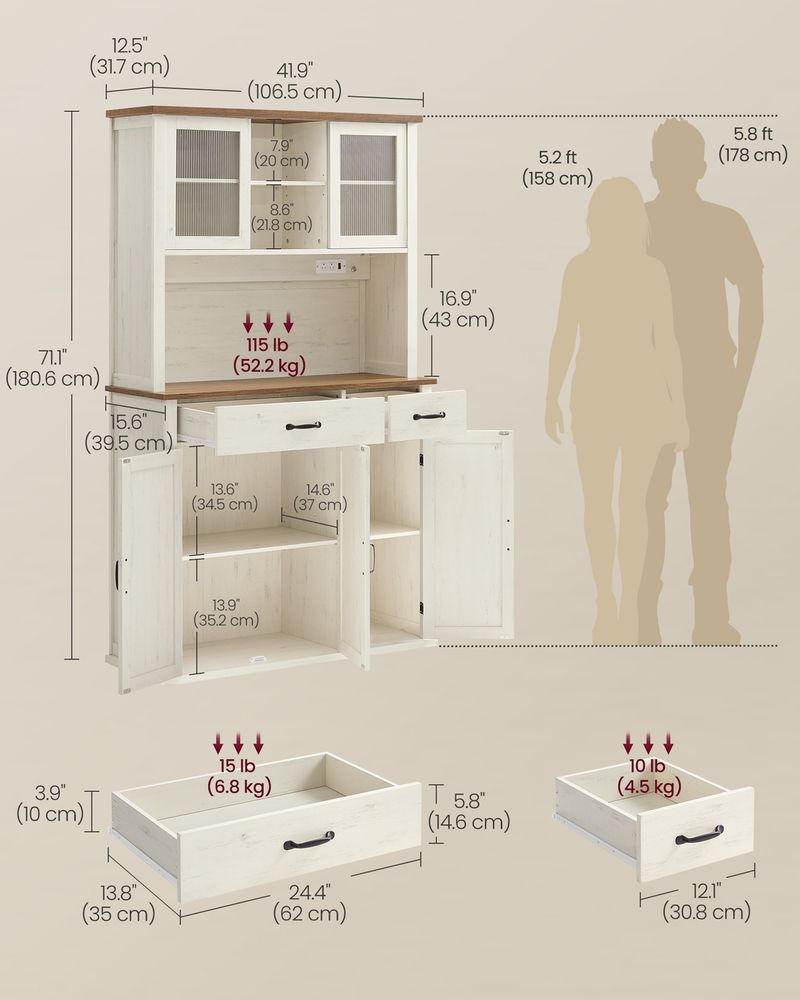 Pantry Cabinet – Charging Station & Lights – Farmhouse Kitchen Storage