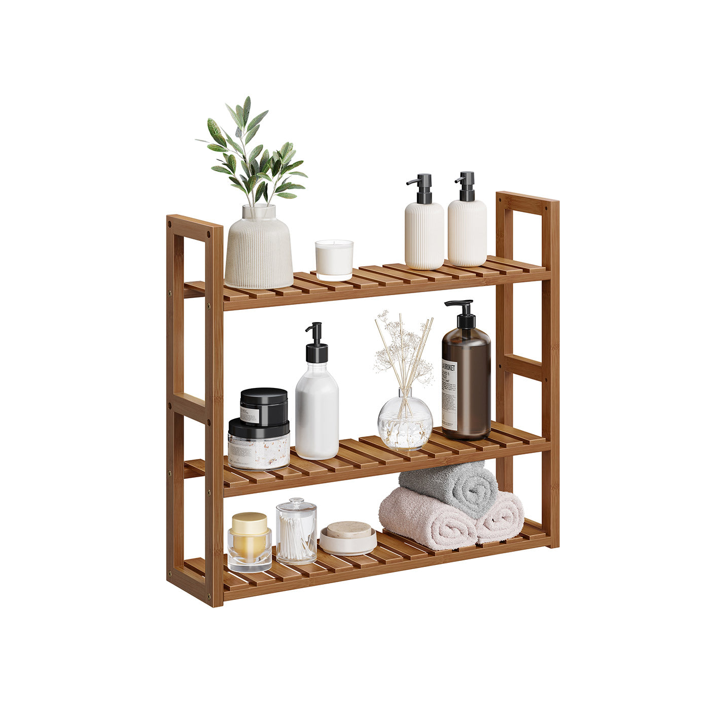 3-Tier Bamboo Bathroom Shelf – Adjustable Shelves – Wall Mount or Freestanding