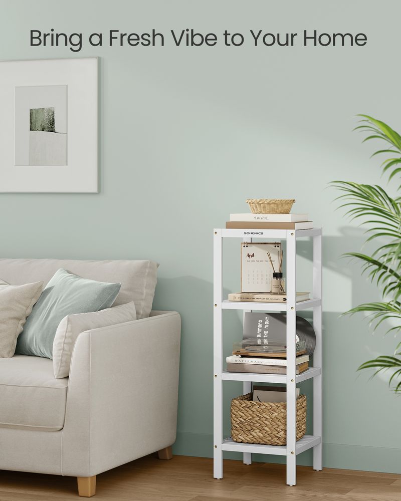 4-Tier Bamboo Bathroom Shelf – Narrow Design – Space-Saving Storage Rack