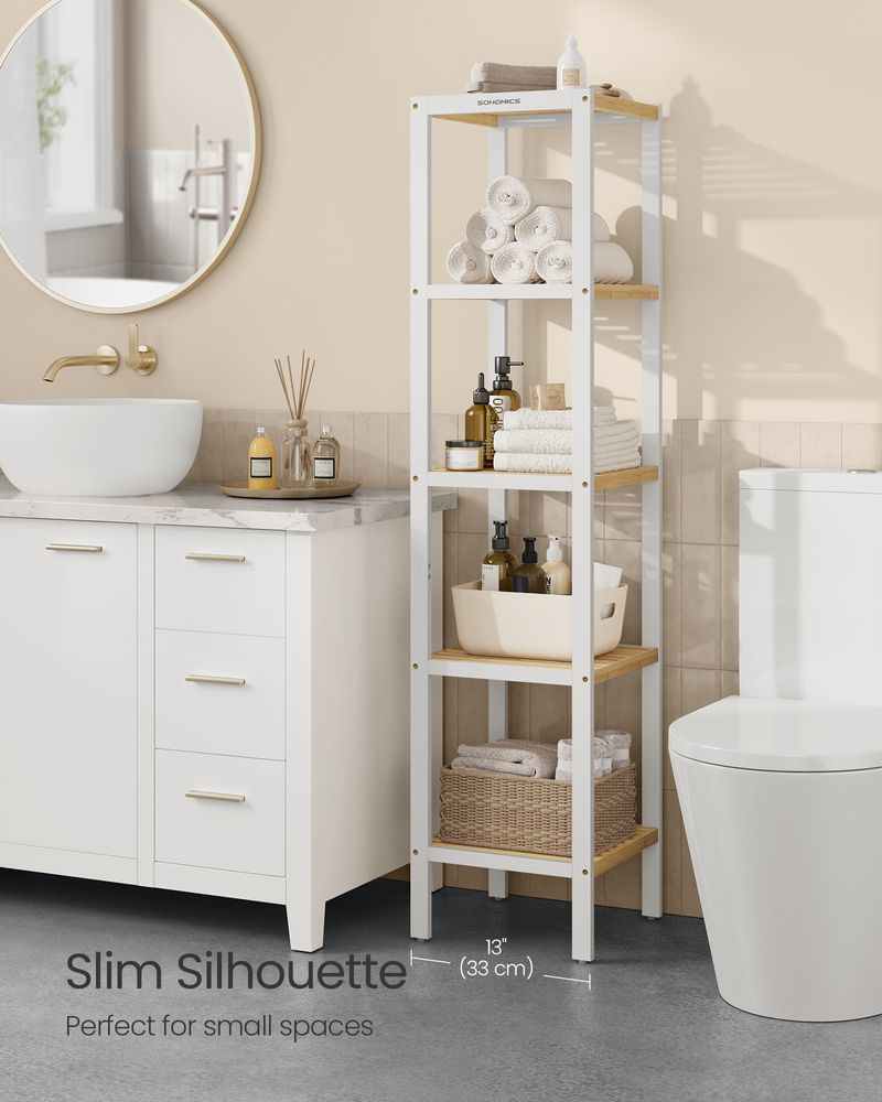 Bathroom Shelf - 5 Tier Bamboo - Slim Storage Rack