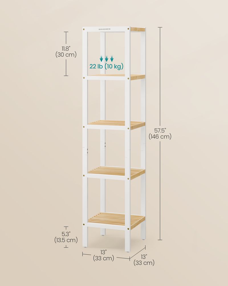 Bathroom Shelf - 5 Tier Bamboo - Slim Storage Rack