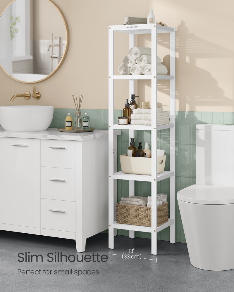 Bathroom Shelf - 5 Tier Bamboo - Slim Storage Rack
