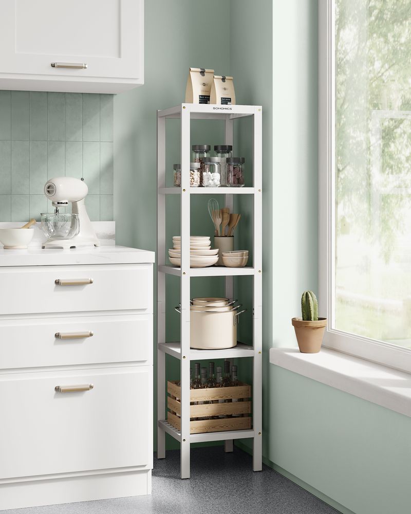 Bathroom Shelf - 5 Tier Bamboo - Slim Storage Rack