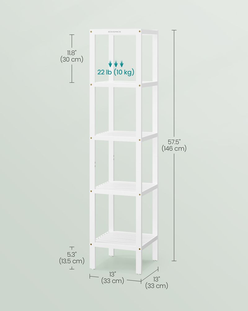 Bathroom Shelf - 5 Tier Bamboo - Slim Storage Rack