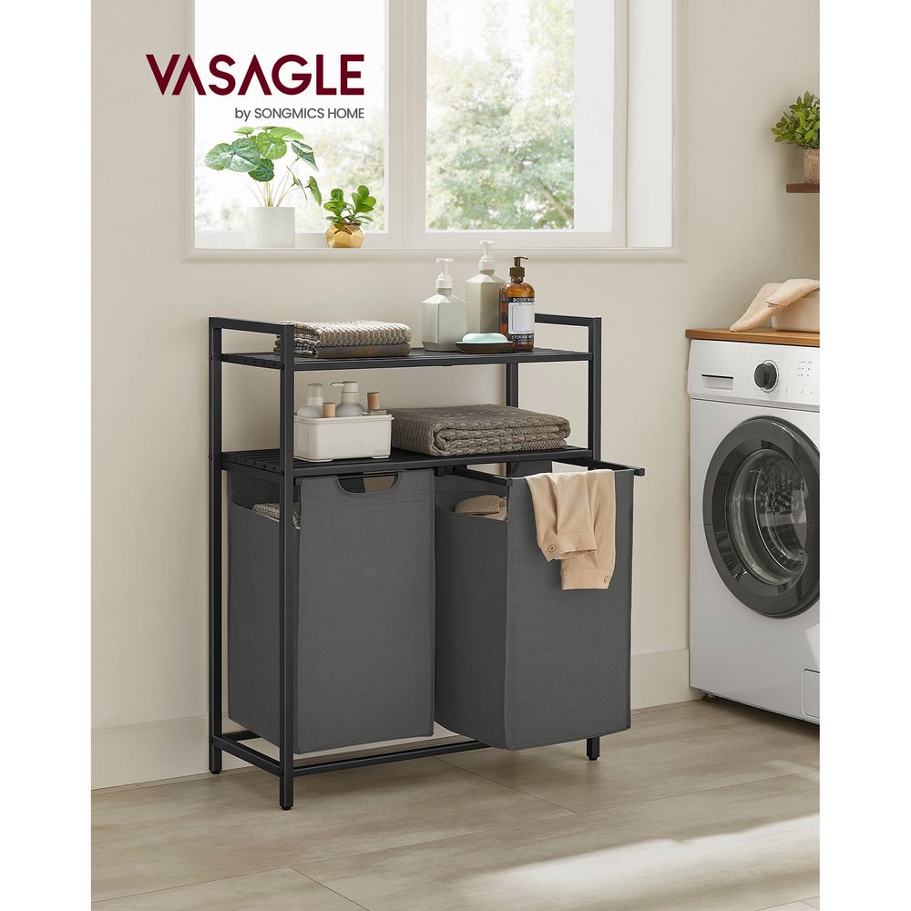 Laundry Hamper With Pull Out Removable Bags 2 Compartment Sorter