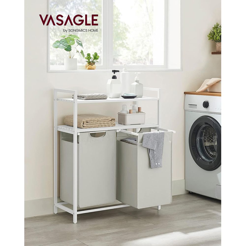 Laundry Hamper With Pull Out Removable Bags 2 Compartment Sorter