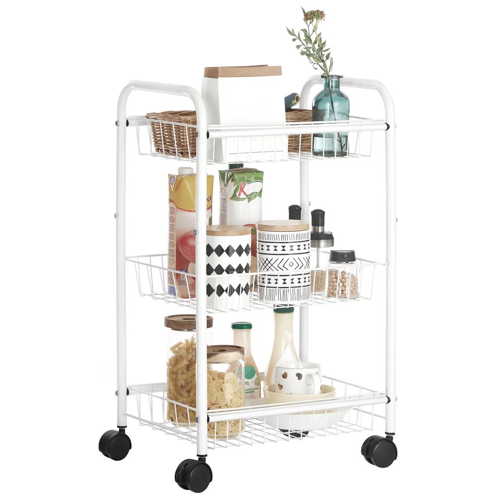 Metal Rolling Cart - 3 Tier - With Baskets And Wheels