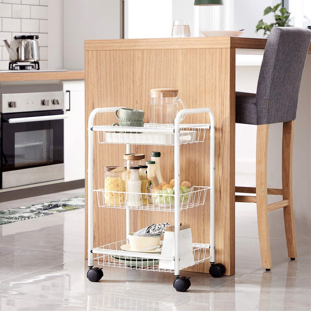 Metal Rolling Cart - 3 Tier - With Baskets And Wheels