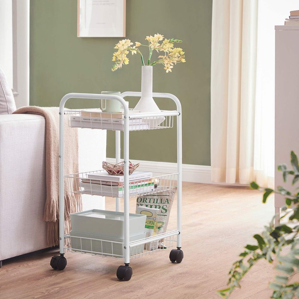 Metal Rolling Cart - 3 Tier - With Baskets And Wheels