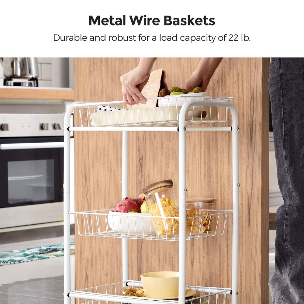 Metal Rolling Cart - 3 Tier - With Baskets And Wheels