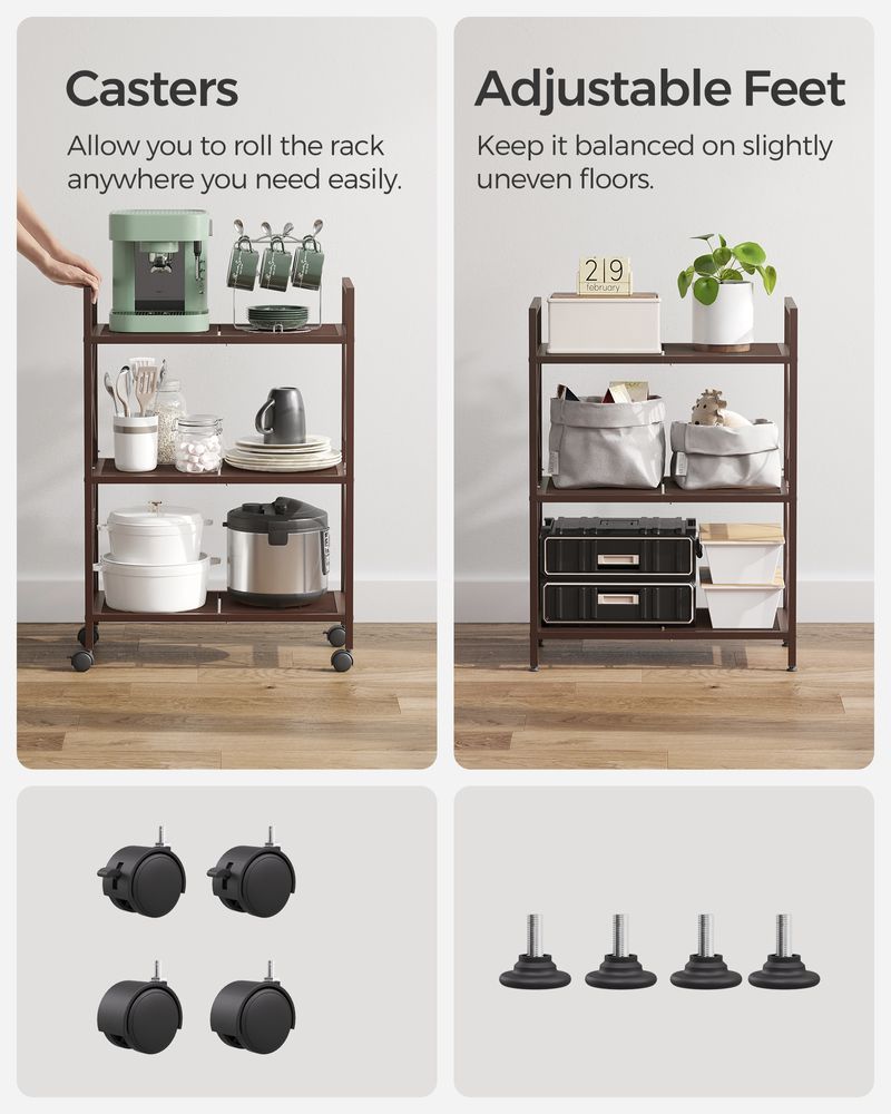 Metal Storage Rack - 3 Tier - With Wheels Or Adjustable Feet