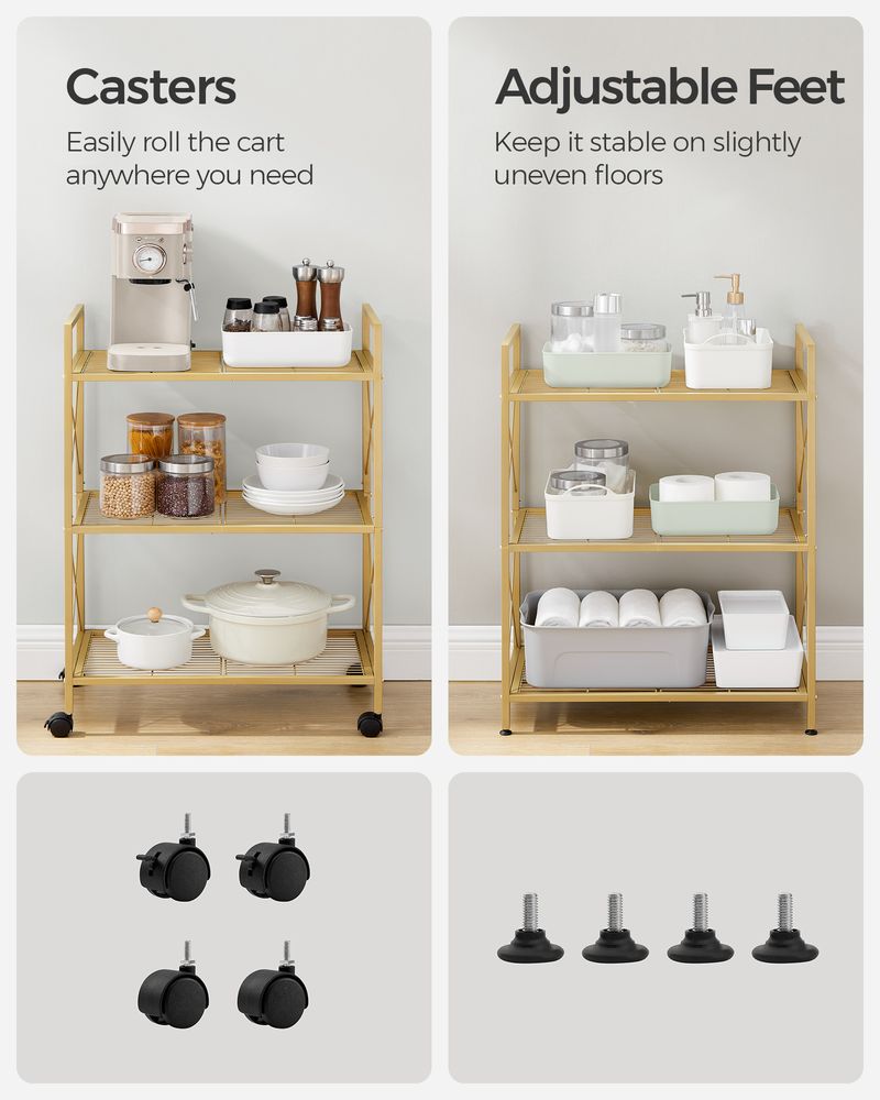 Metal Storage Rack - 3 Tier - With Wheels Or Adjustable Feet