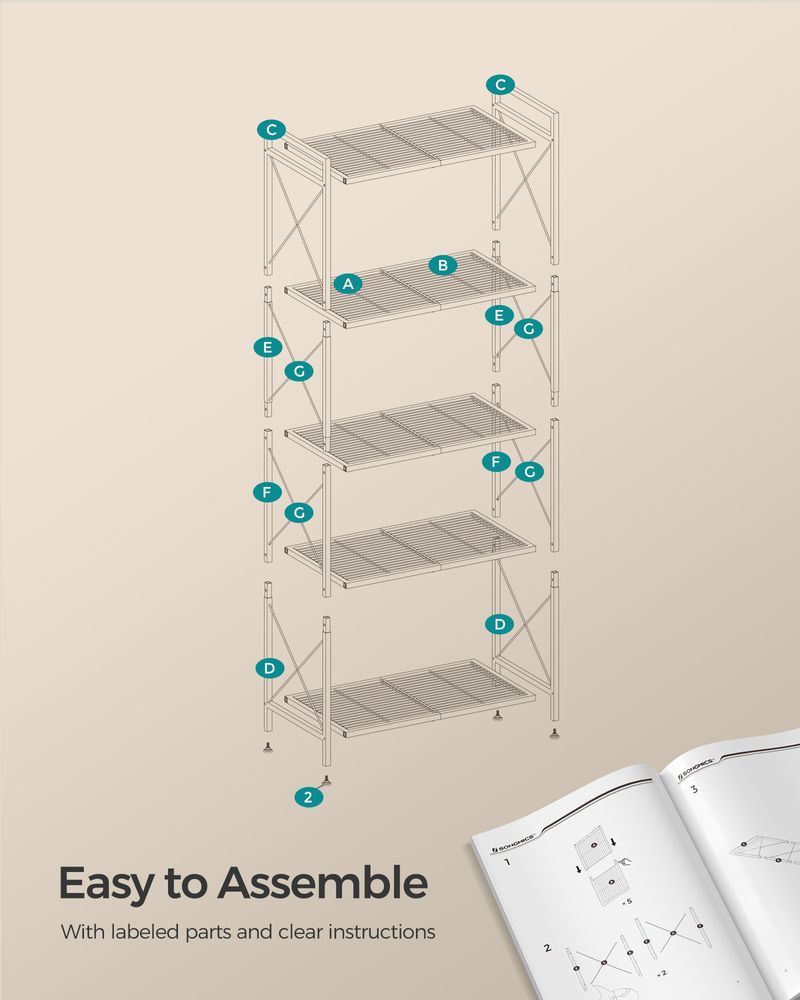 Metal Storage Rack - 5 Tier - X Side Frame Shelving Unit