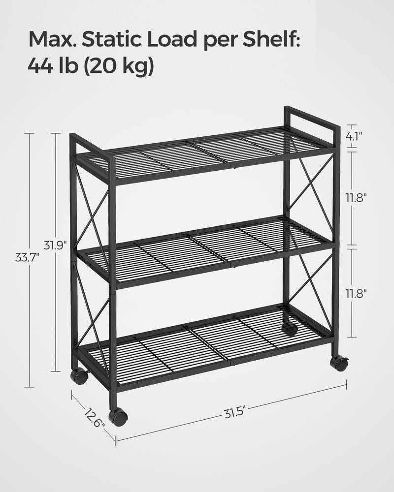 Metal Storage Rack - 3 Tier - With Wheels Or Adjustable Feet