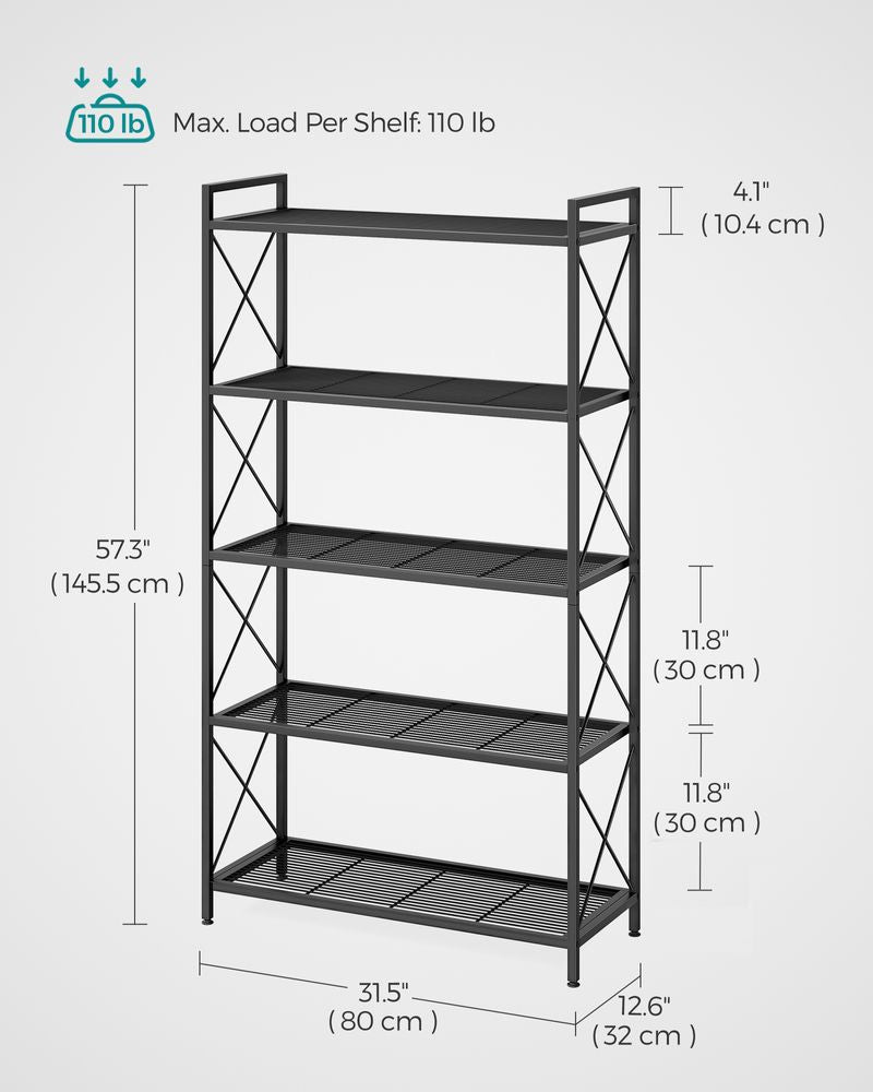 Metal Storage Rack - 5 Tier - X Side Frame Shelving Unit