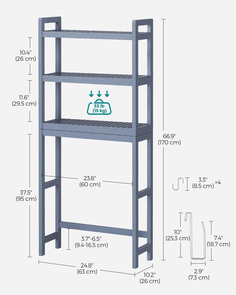 Over The Toilet Storage Shelf - 3 Tier Bamboo - Adjustable Bathroom Organizer