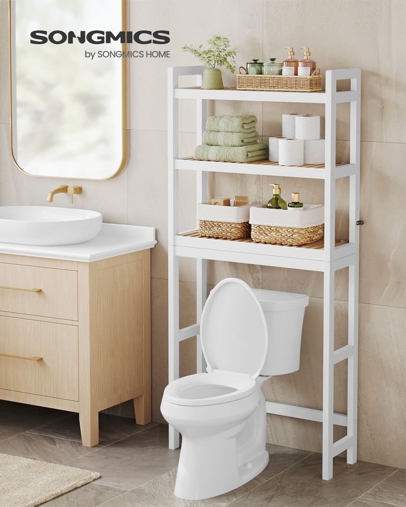 Over The Toilet Storage Shelf - 3 Tier Bamboo - Adjustable Bathroom Organizer
