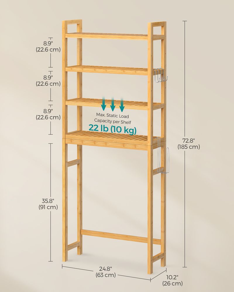 Over The Toilet Storage Shelf - 3 Tier Bamboo - Adjustable Bathroom Organizer