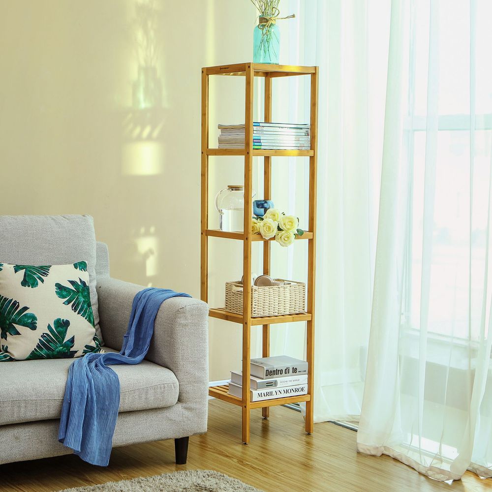 Bathroom Shelf - 5 Tier Bamboo - Slim Storage Rack