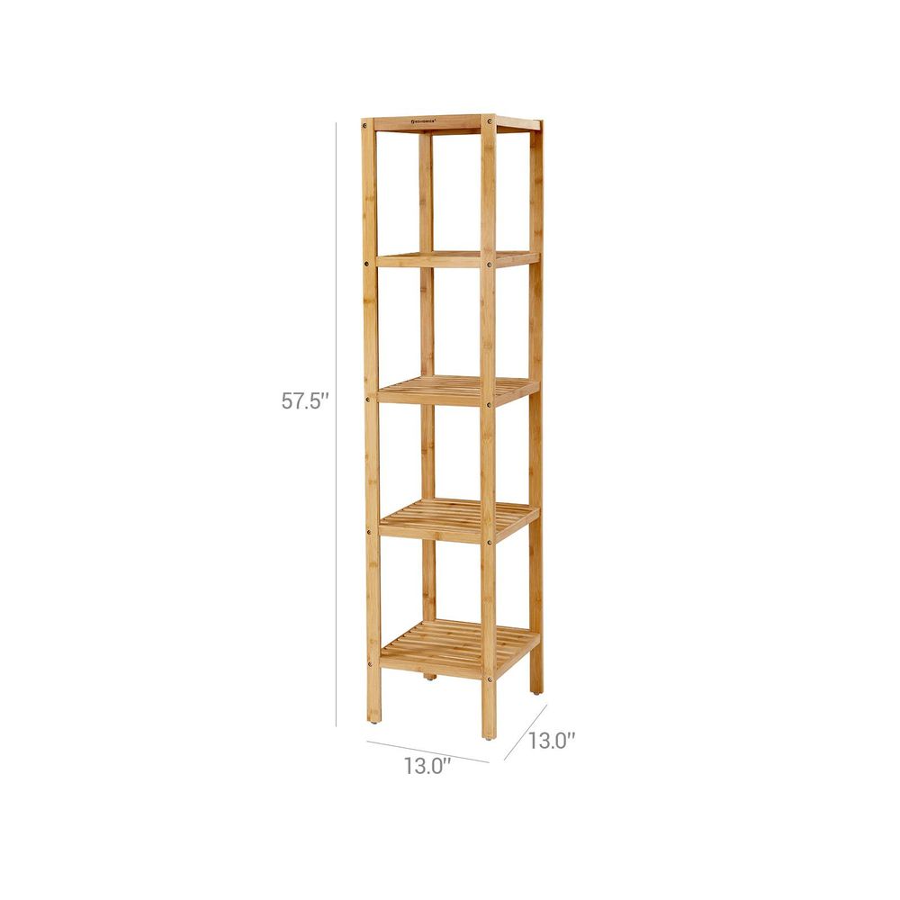 Bathroom Shelf - 5 Tier Bamboo - Slim Storage Rack