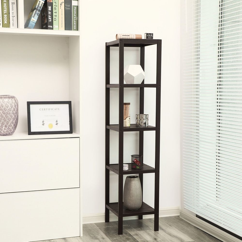 Bathroom Shelf - 5 Tier Bamboo - Slim Storage Rack