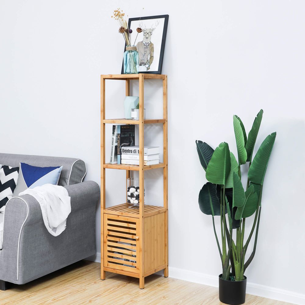Bathroom Storage Floor Cabinet - 4 Tier Bamboo - Slim Freestanding