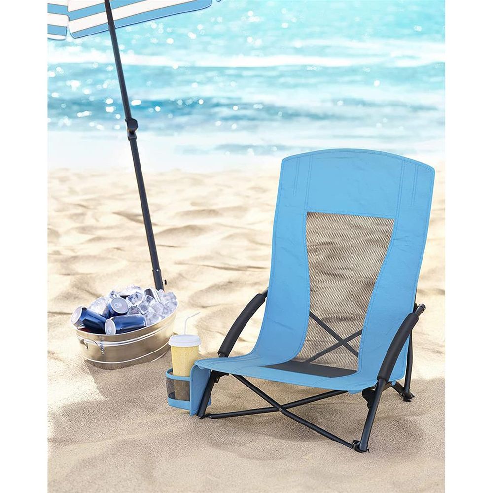 Portable Beach Chair With High Backrest Folding Camping Chair With Cup Holder
