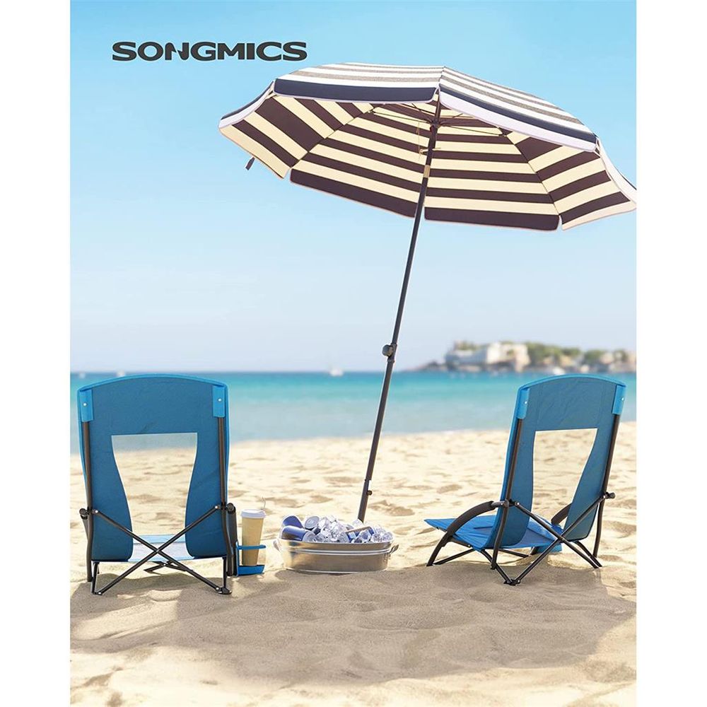 Portable Beach Chair With High Backrest Folding Camping Chair With Cup Holder