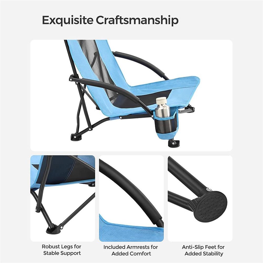 Portable Beach Chair With High Backrest Folding Camping Chair With Cup Holder
