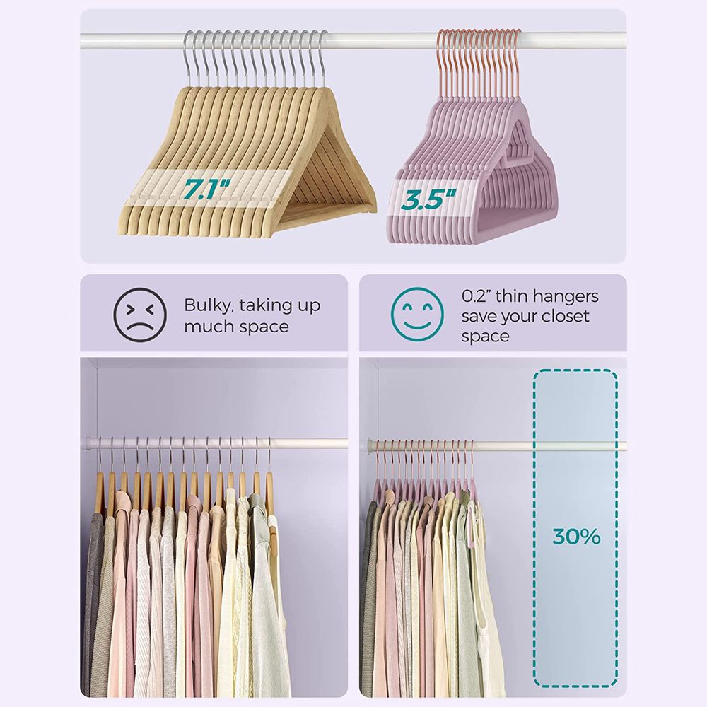 Velvet Clothes Hangers - Wardrobe Organizer - Set Of 30