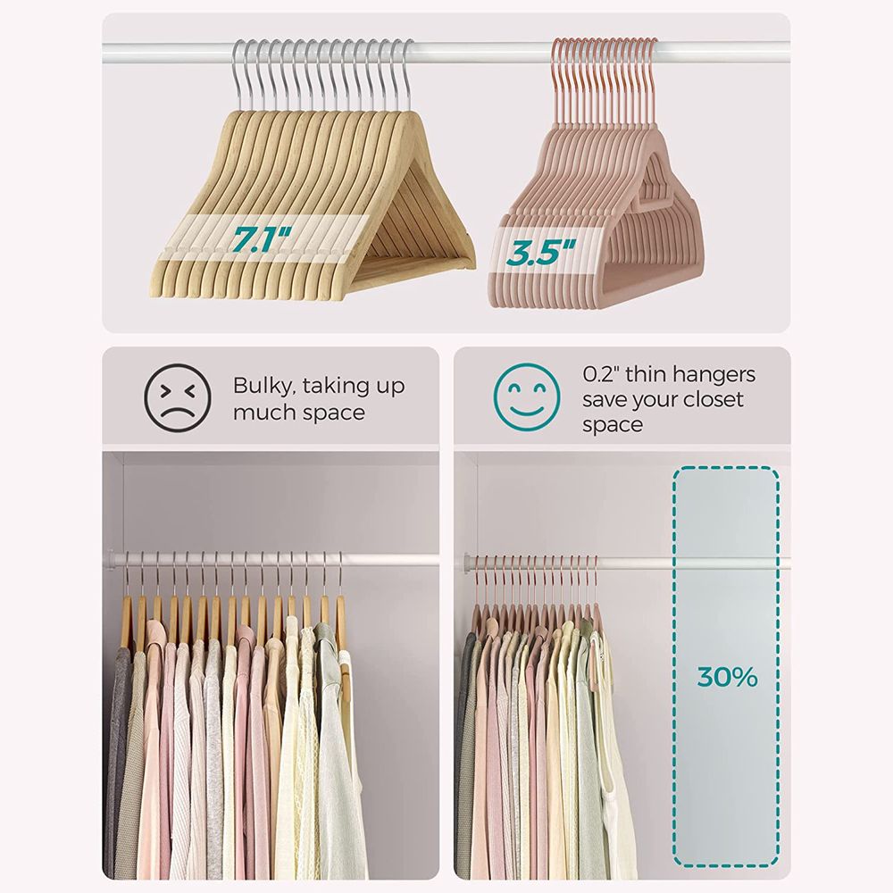 Velvet Clothes Hangers - Wardrobe Organizer - Set Of 30