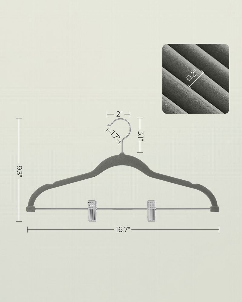 Pants Hangers - Velvet With Adjustable Clips - Set Of 30