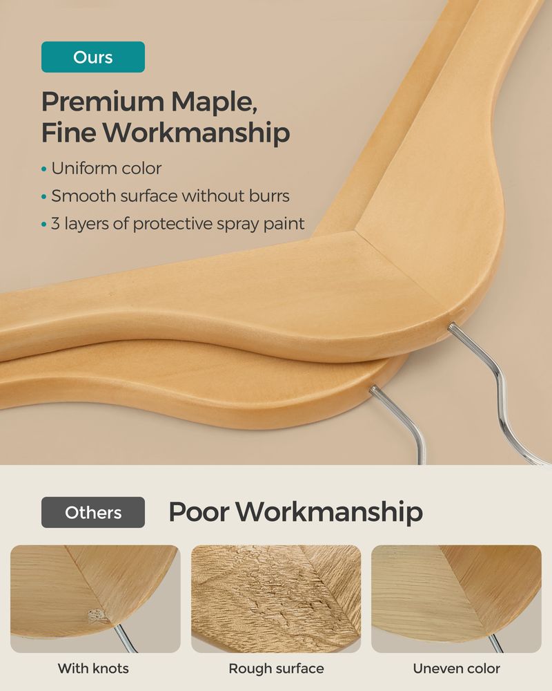 Wood Coat Hangers - Shoulder Notches - 360° Swivel - Set of 20