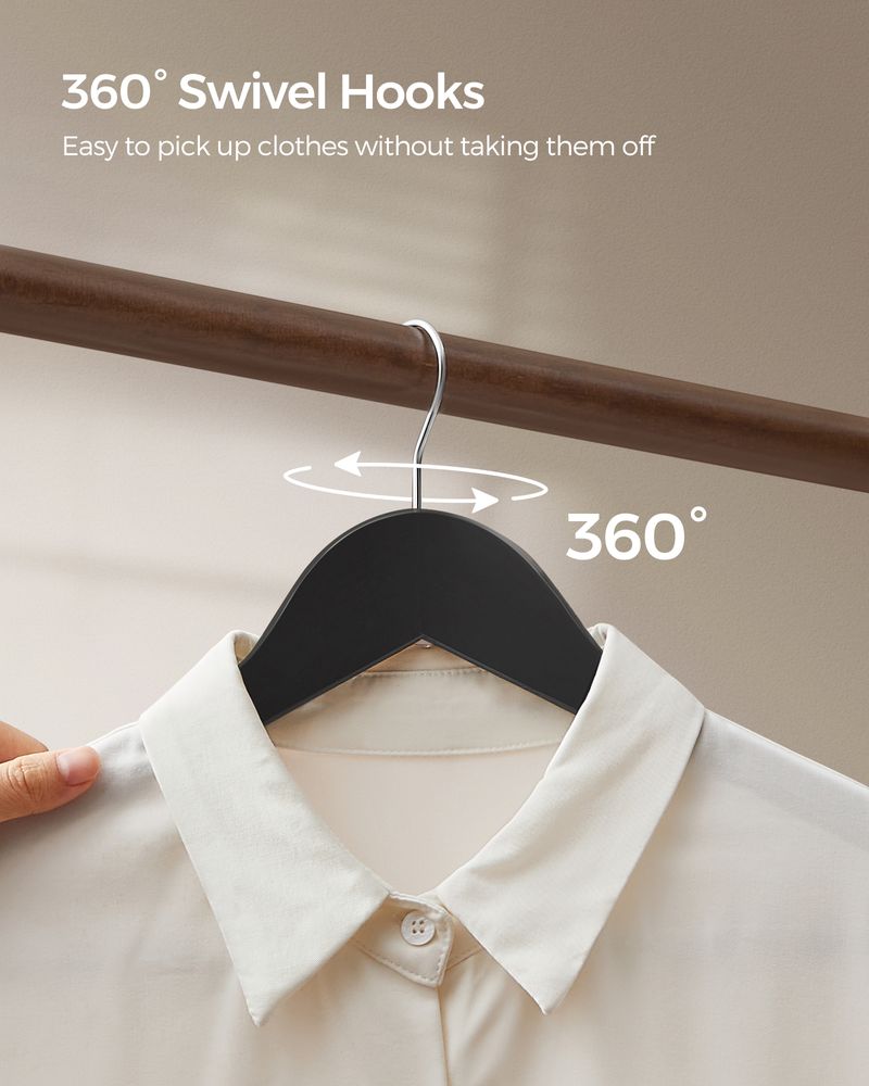 Wood Coat Hangers - Shoulder Notches - 360° Swivel - Set of 20