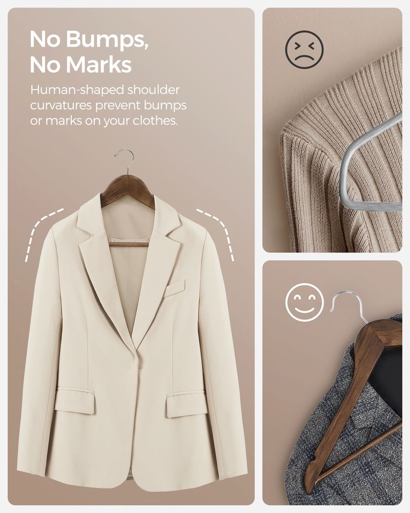 Wood Coat Hangers - Shoulder Notches - 360° Swivel - Set of 20