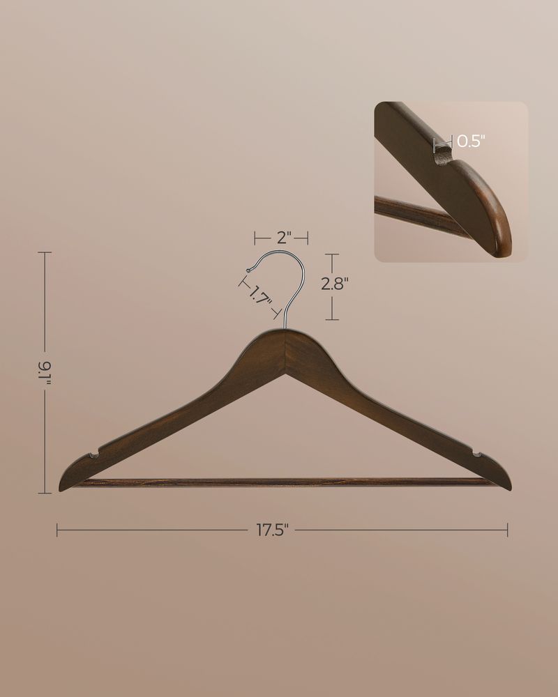 Wood Coat Hangers - Shoulder Notches - 360° Swivel - Set of 20