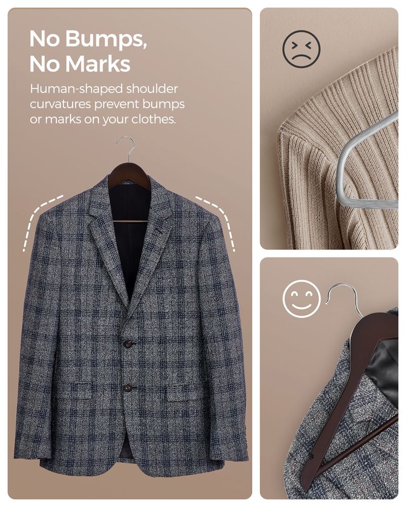 Wood Coat Hangers - Shoulder Notches - 360° Swivel - Set of 20