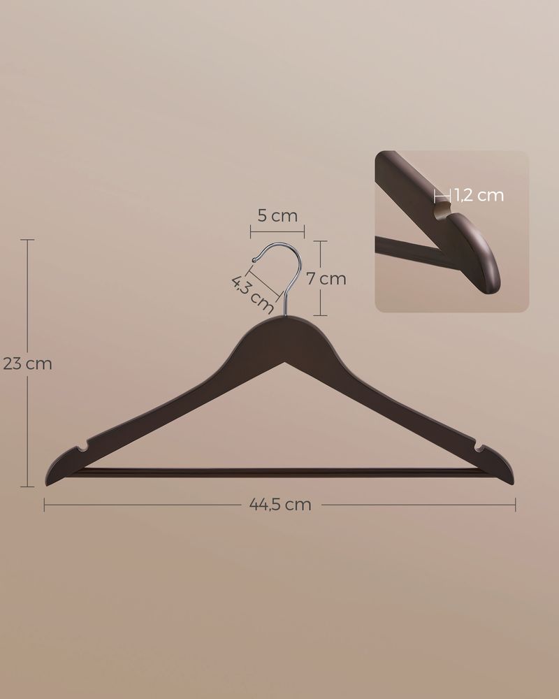 Wood Coat Hangers - Shoulder Notches - 360° Swivel - Set of 20