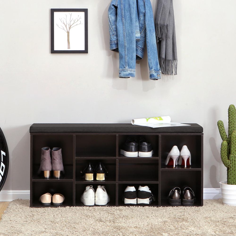 Shoe Bench With Cushion - 10 Compartments Storage - Entryway