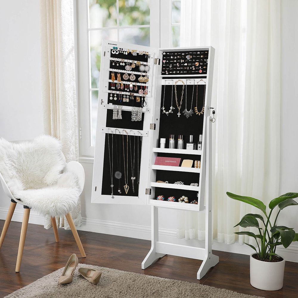 Jewelry Armoire - Freestanding With Mirror - Lockable Storage