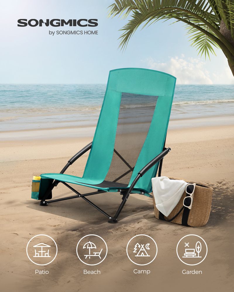 Portable Beach Chair With High Backrest Folding Camping Chair With Cup Holder