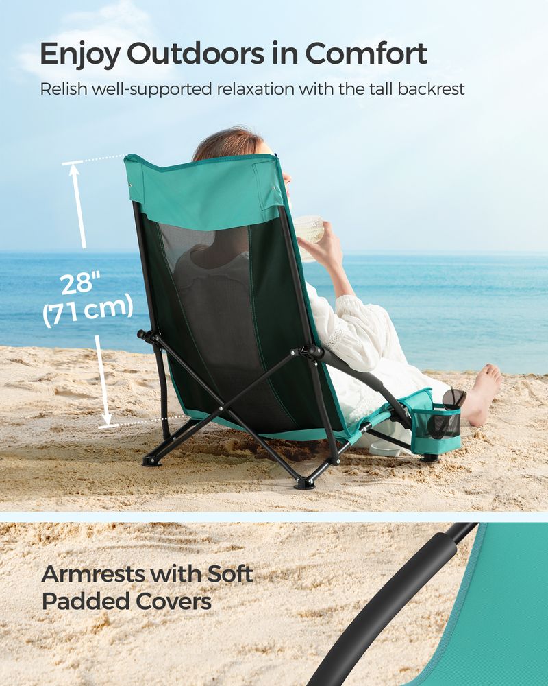 Portable Beach Chair With High Backrest Folding Camping Chair With Cup Holder