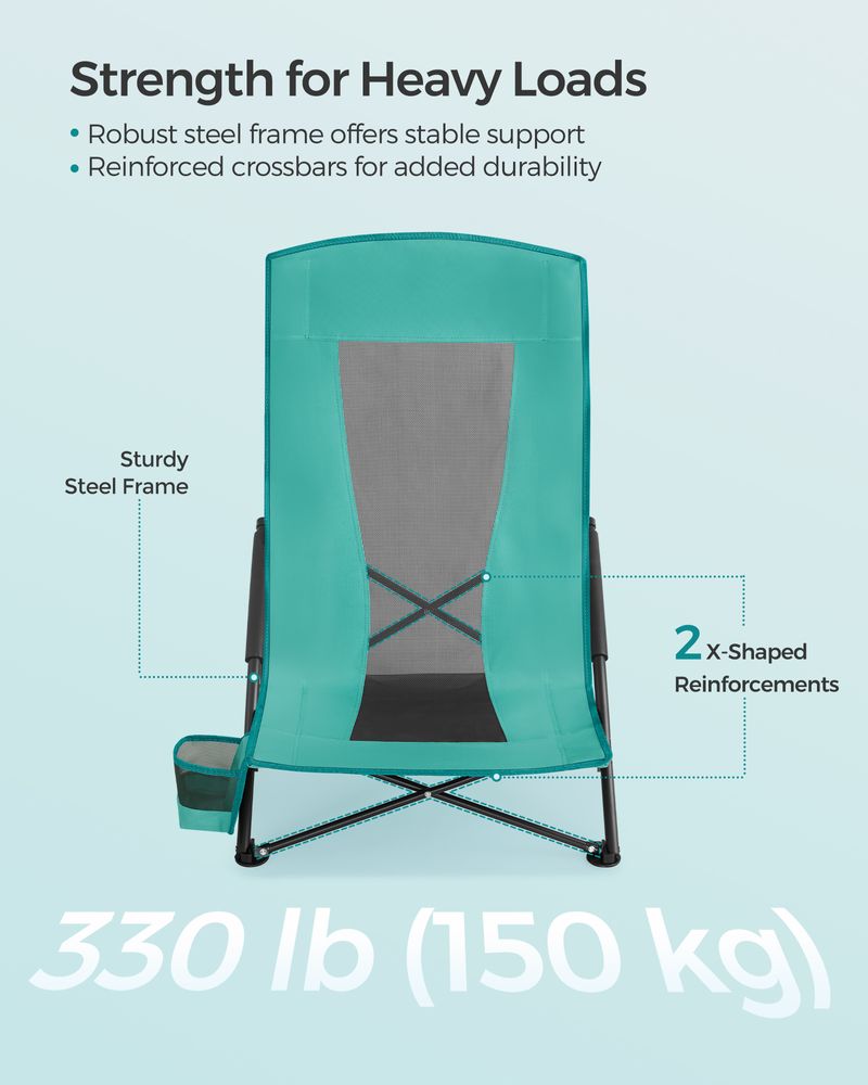 Portable Beach Chair With High Backrest Folding Camping Chair With Cup Holder